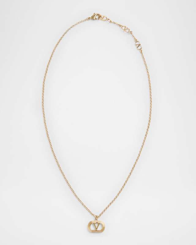 VLogo Oval Metal Necklace